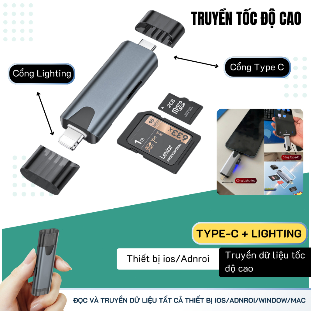 TYPE-C & Lightning standard 2-in-1 TF/SD memory card reader - high ...