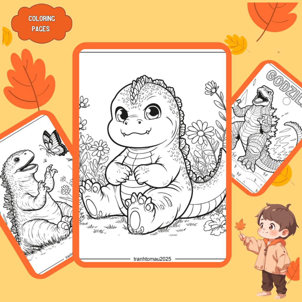 Set of 20 coloring pages, coloring pages for children with Godzilla ...