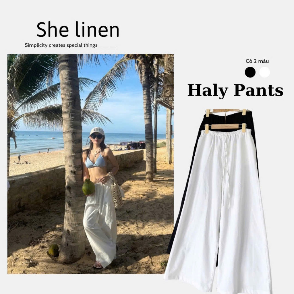 HALY PANTS- Linen Drawstring Straight PANTS, She Linen Drawstring Wide ...