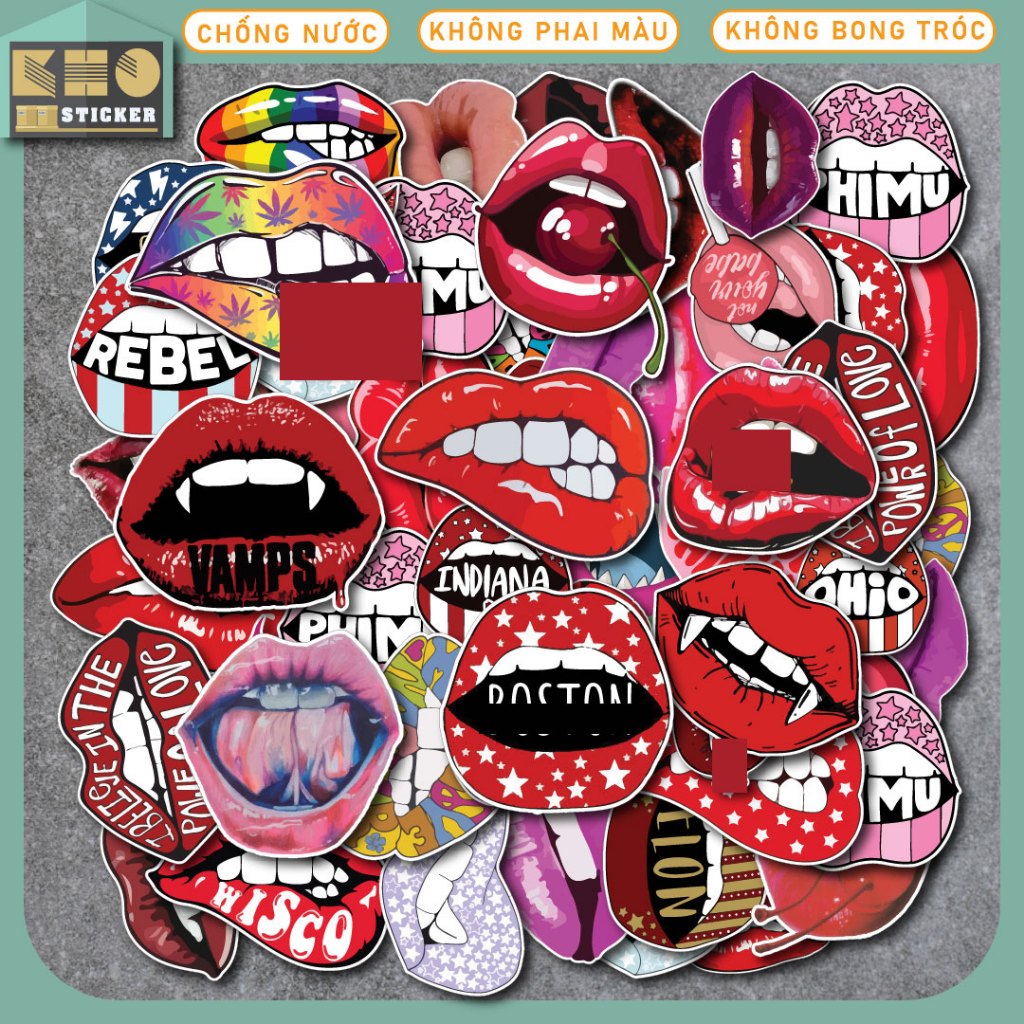 50 waterproof Lips Stickers for helmets, phones, laptops, guitars ...