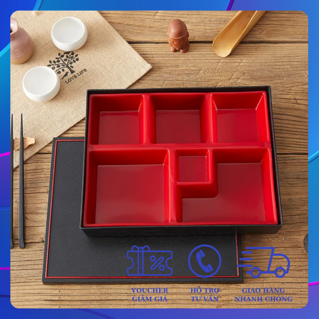 5-compartment bento box with high-quality ABS plastic lid, size 26*20cm ...