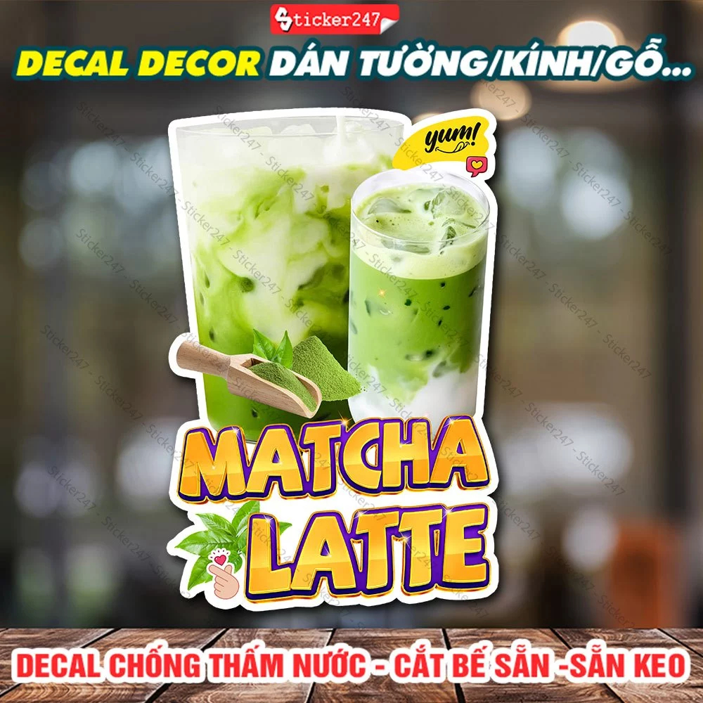 Matcha Latte Decal Decorative Sticker Matcha Green Tea Fresh Milk ...