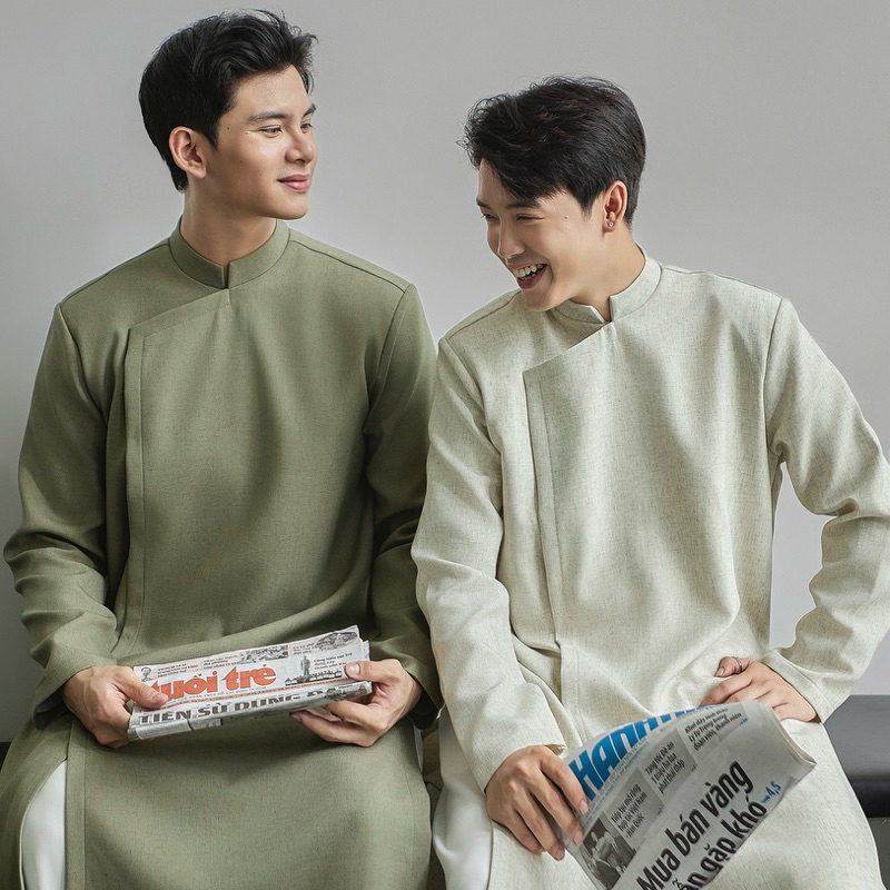 Modern men's button-down ao dai with shoulder straps BIGSIZE 100kg ...