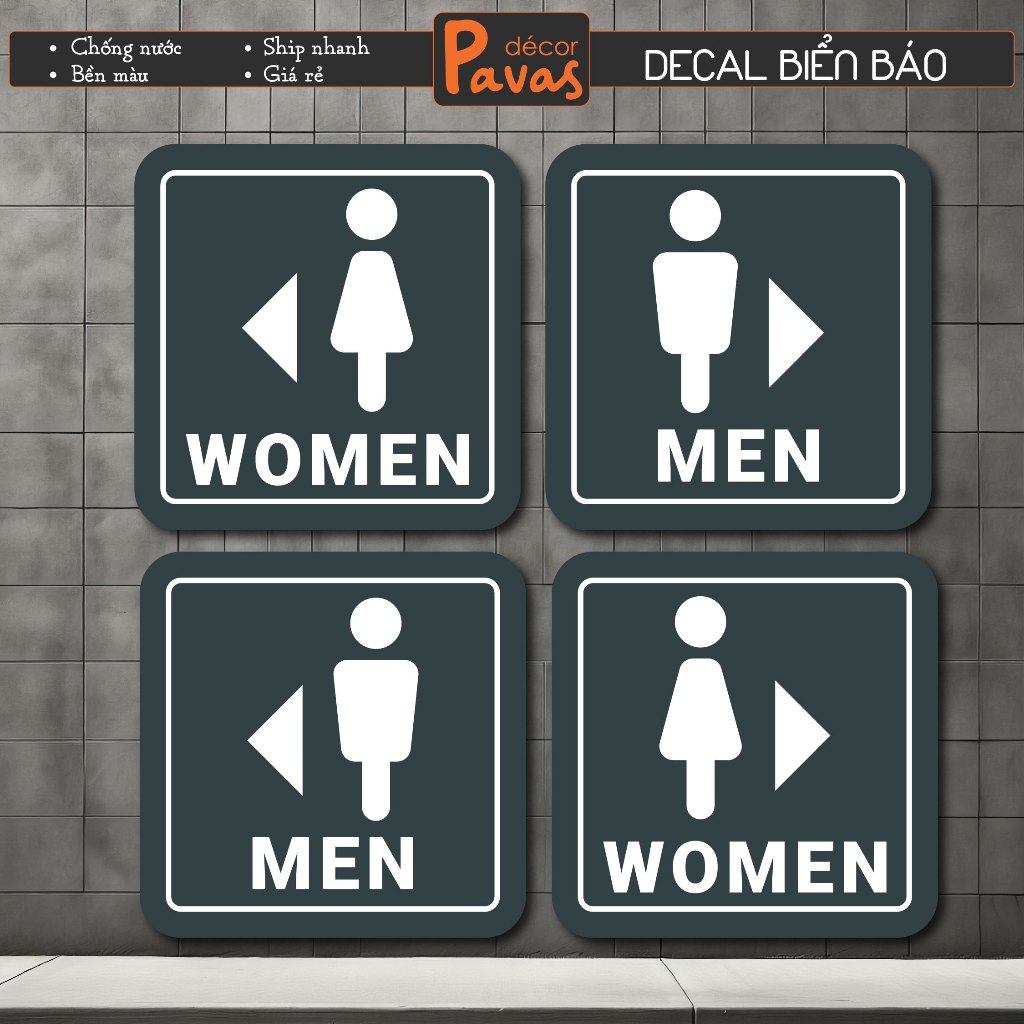 Waterproof WC and Toilet Sign Decal for wall decoration, milk tea shop ...