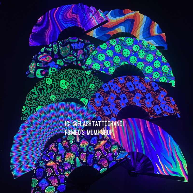Handheld folding fan with uv fluorescent fabric | Rave Fan | Rave ...