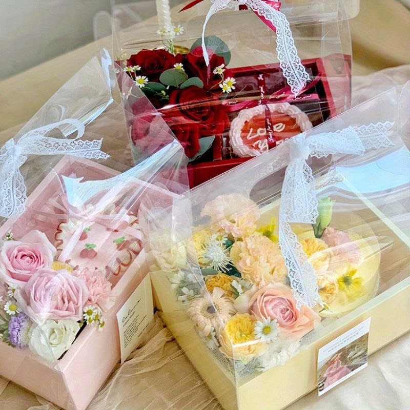 2-compartment Transparent MICA Box with Paper Base and Handle, for ...