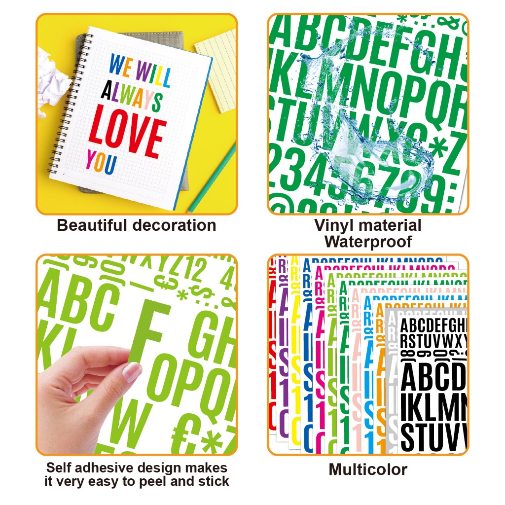 Waterproof stickers with uppercase letters, lowercase letters, and ...