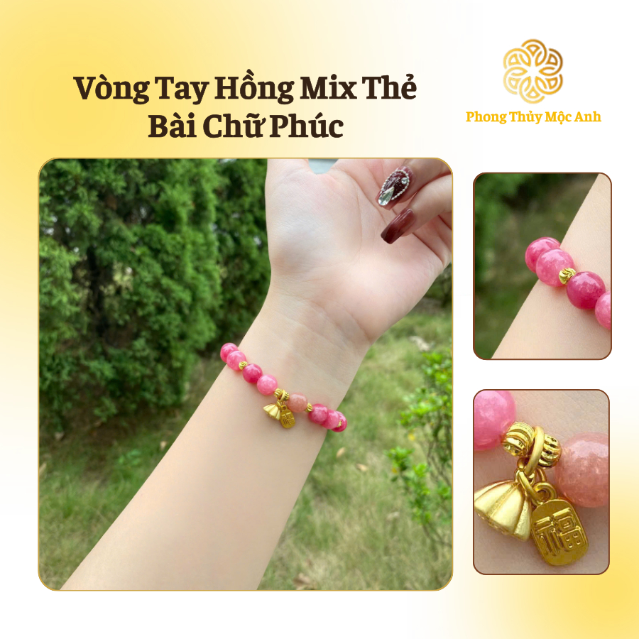 Pink Feng Shui Stone Bracelet Mixed with Lucky Letter Cards TA-66 ...