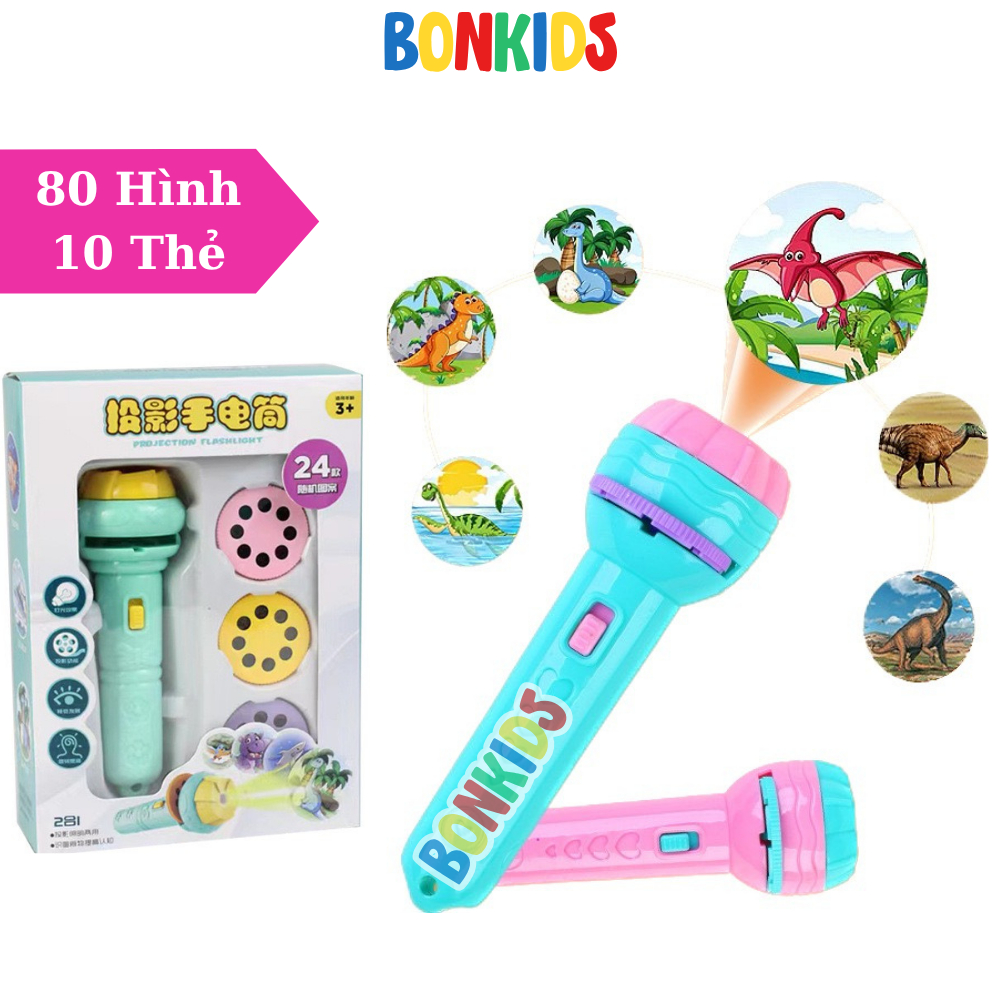 Flashlight toy projecting 80 images, 10 cards with built-in batteries ...
