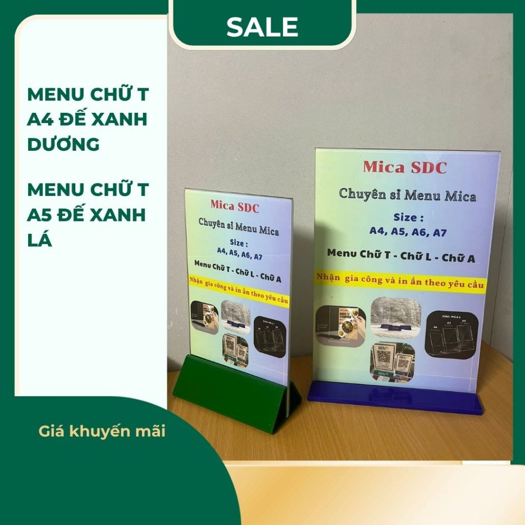Mica Tabletop Menu A4, A5 Green Base - Mica Standee for Price List A4 ...