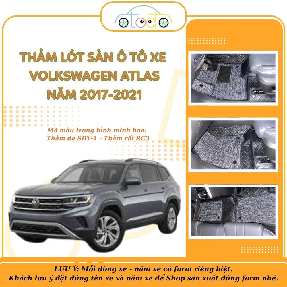 5D 6D Volkswagen ATLAS 2017-2021 5-seat car floor mats, Carbon/Nappa ...