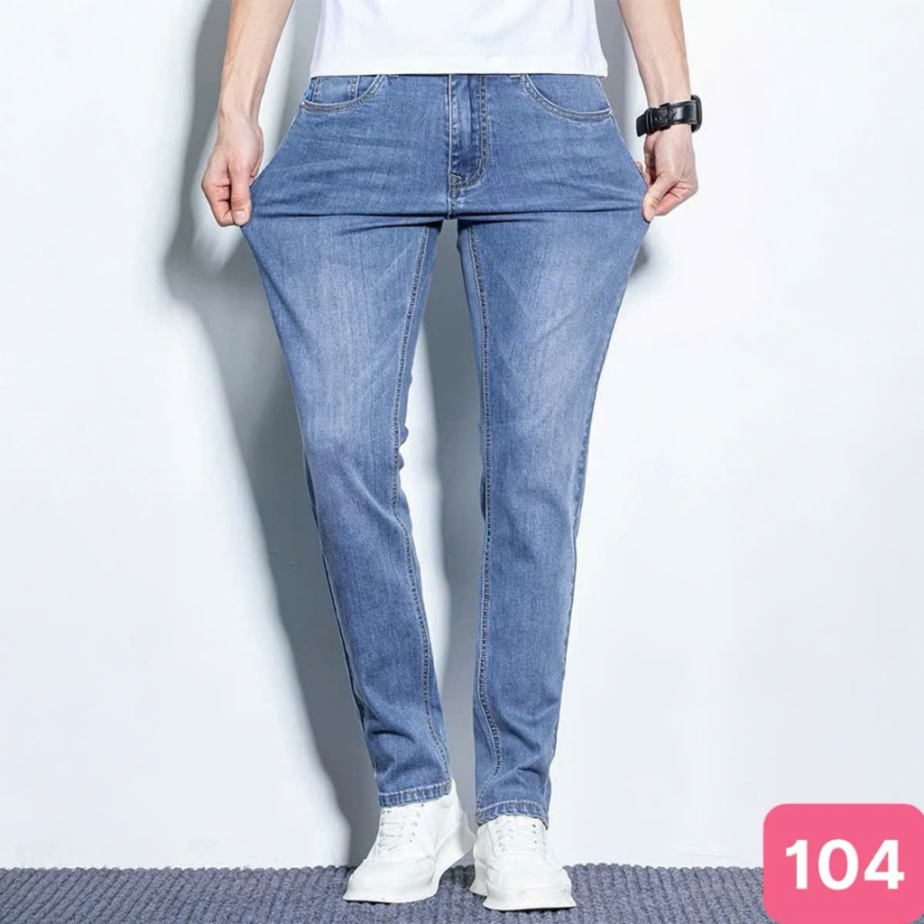 Men's jeans without tearing at the knees, plain blue, high quality 4 ...