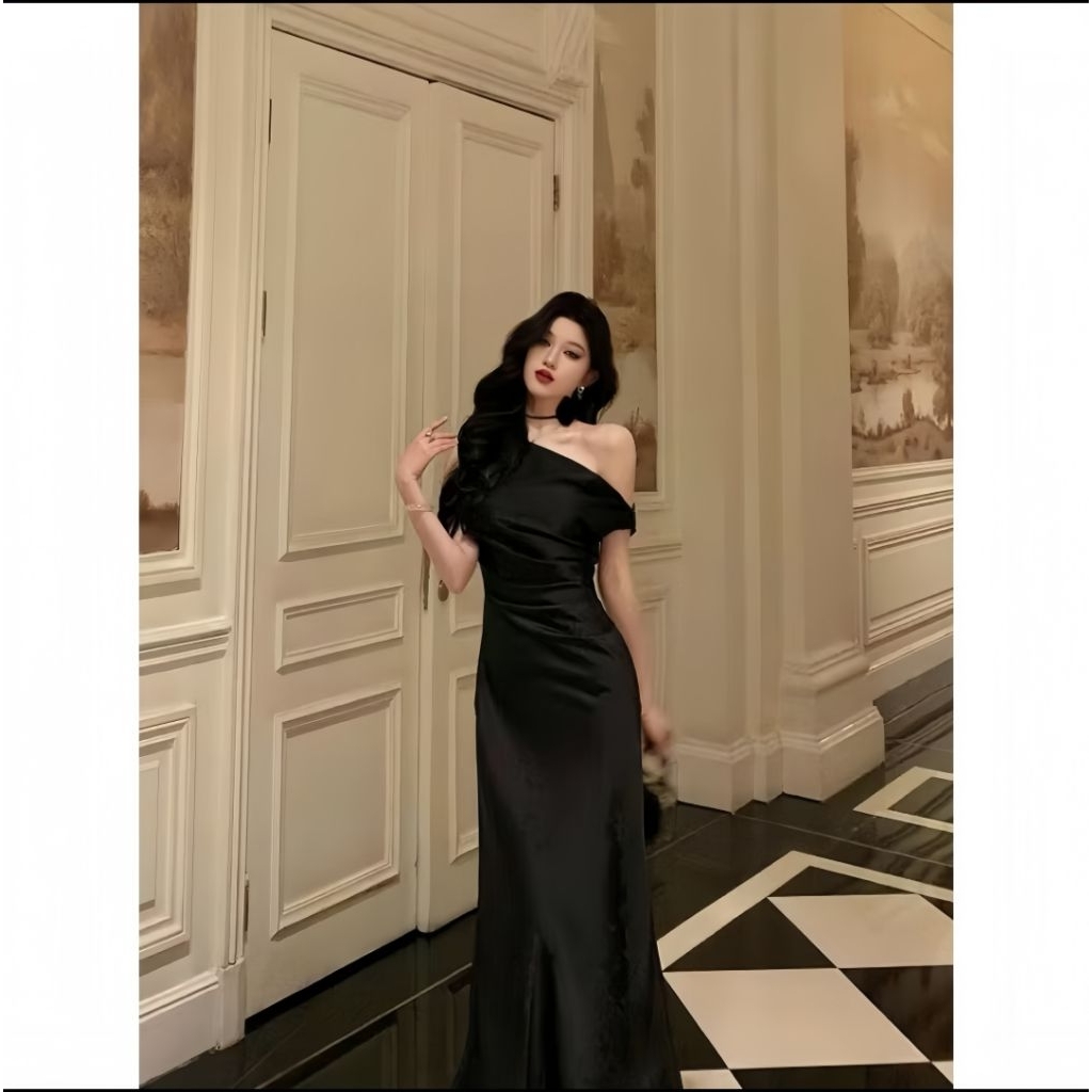 Luxury Off-Shoulder Long Silk Dress - Joily Dress Silk Party Dress | Shopee  Singapore