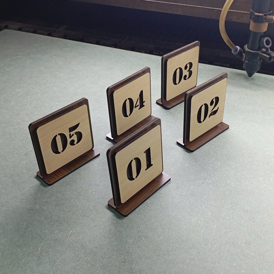 Number plate for numbering table, wooden table, stand design, assembled ...