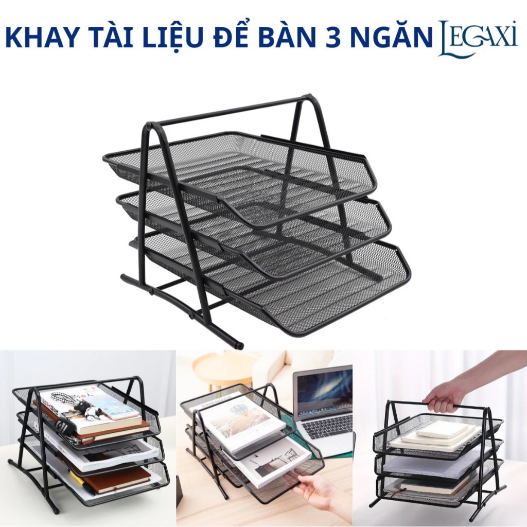 3-compartment Desktop Document Tray Removable Metal Student Office ...