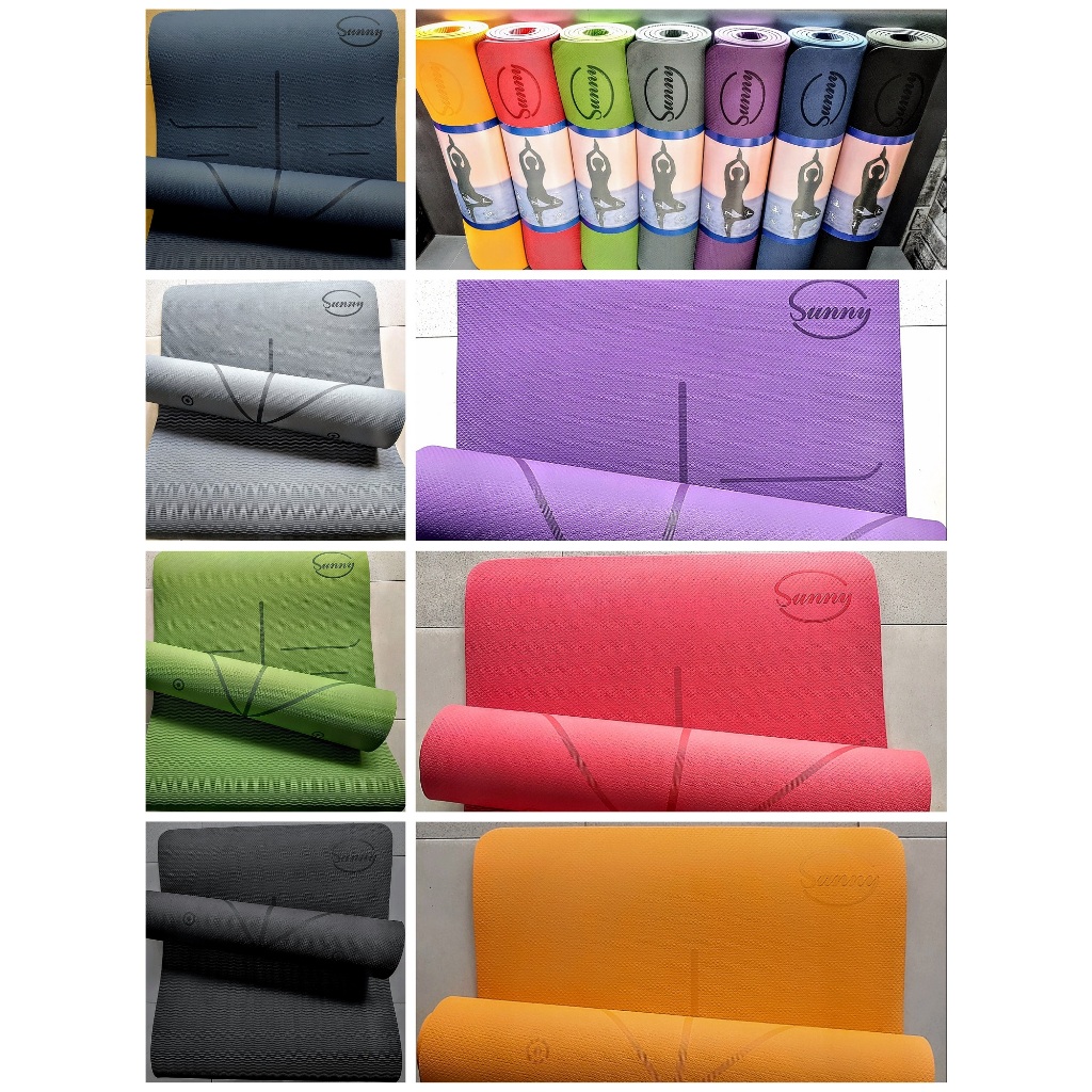 SUNNY TPE YOGA SUPPORT MAT 1 LAYER 8MM ROUTED (FREE MAT BAG) | Shopee ...