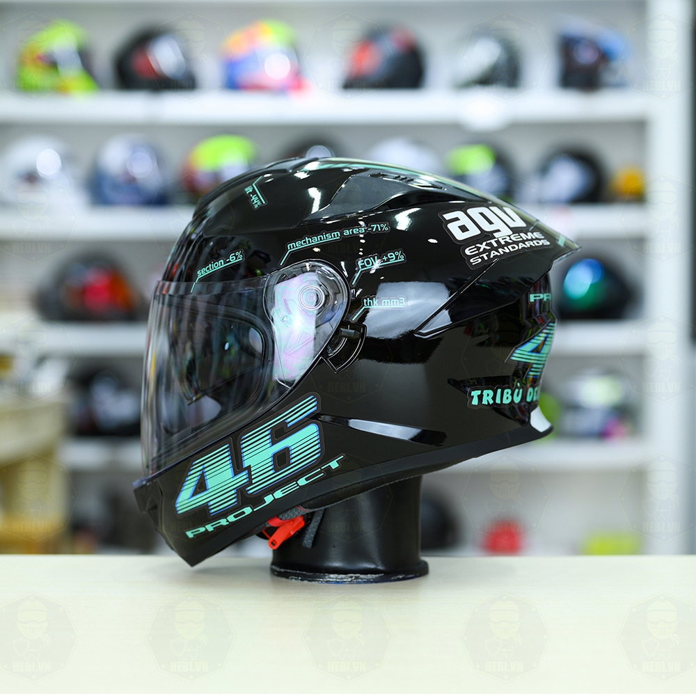 ROC R11 Pro Fullface Hat Glossy Black + AGV Project 46 Turquoise Decal ...