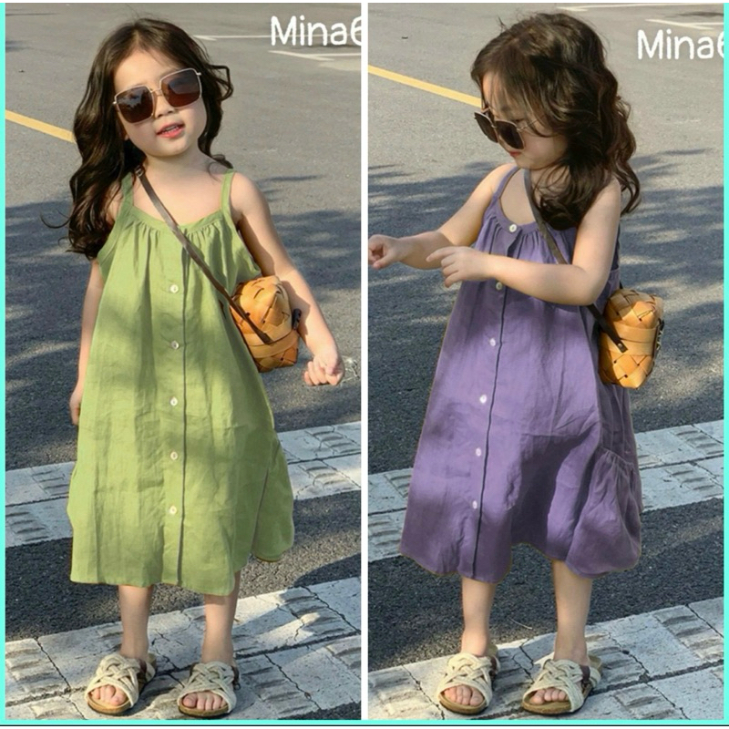 váy 2 dây bé gái có 2 túi 2 bên chất thô nến cho bé từ 12-38kg