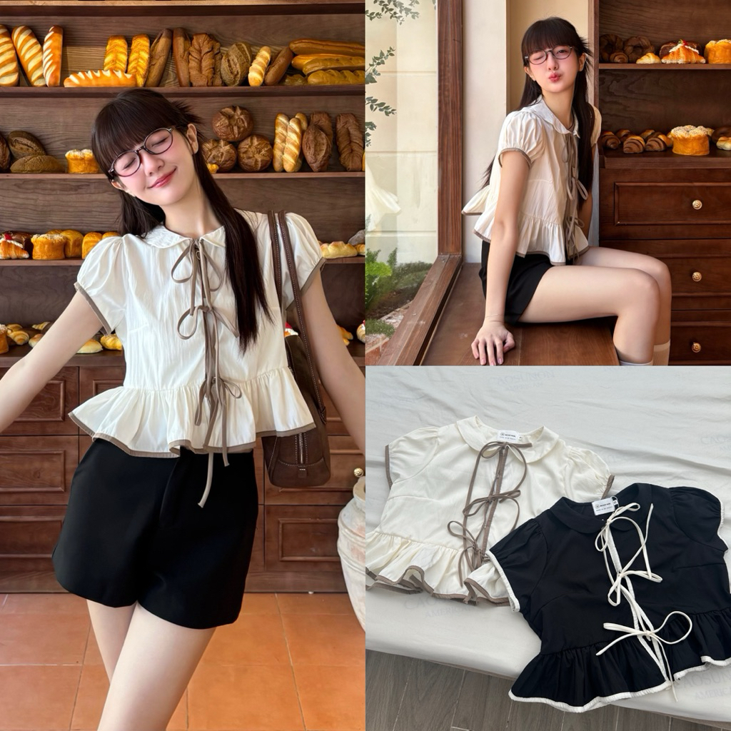 VARIETY TOP - DEROSE Blouse Women's Round Collar Shirt with Cute ...
