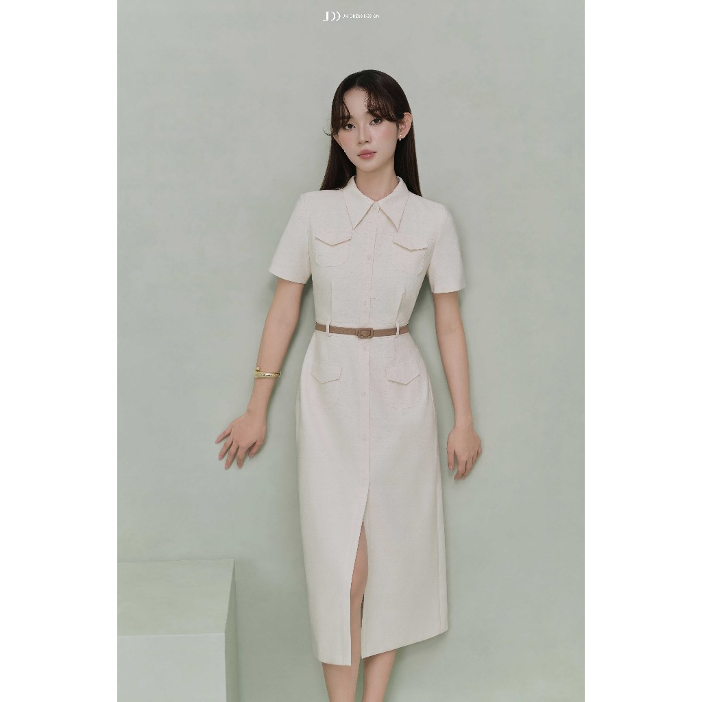 German Collar Shirt Dress 1S57 – Elegant Korean Office A-Line Linen ...