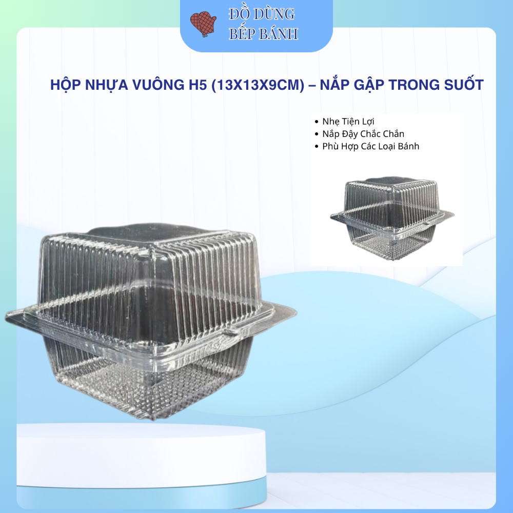 [10 Boxes] H5 Square Plastic Box (13x13x9cm) – Transparent Folding Lid ...