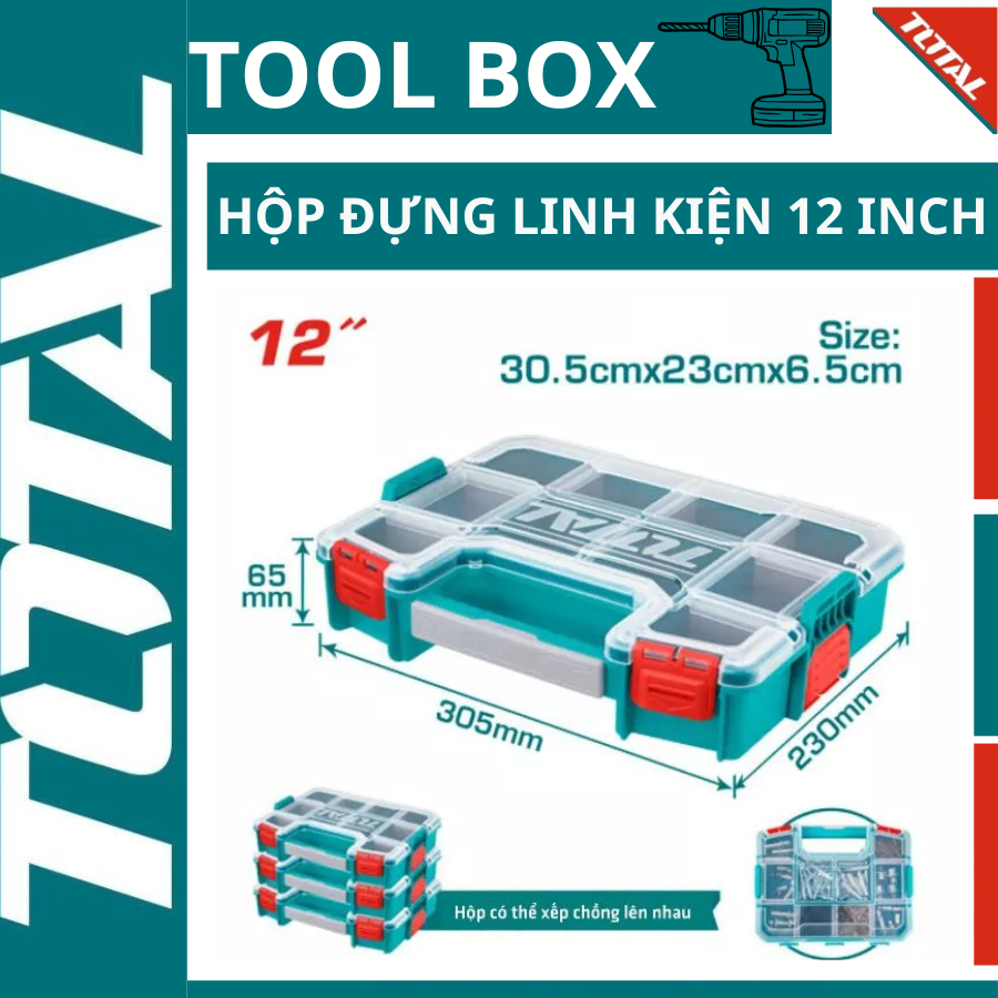 TOTAL TPBX1121 12 Inch Components Storage Box, Removable Dividers ...