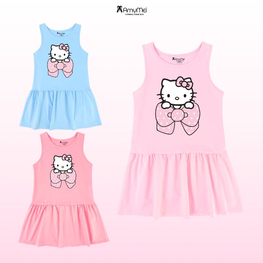 Đầm sát nách bé gái Kitty Amymei, đầm thun cotton nhật thoáng mát. Cho bé 14-50kg DAMSN_KTNO