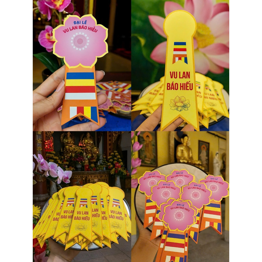 Combo of 50 lotus paper brooches with vu lan lettering for filial piety ...