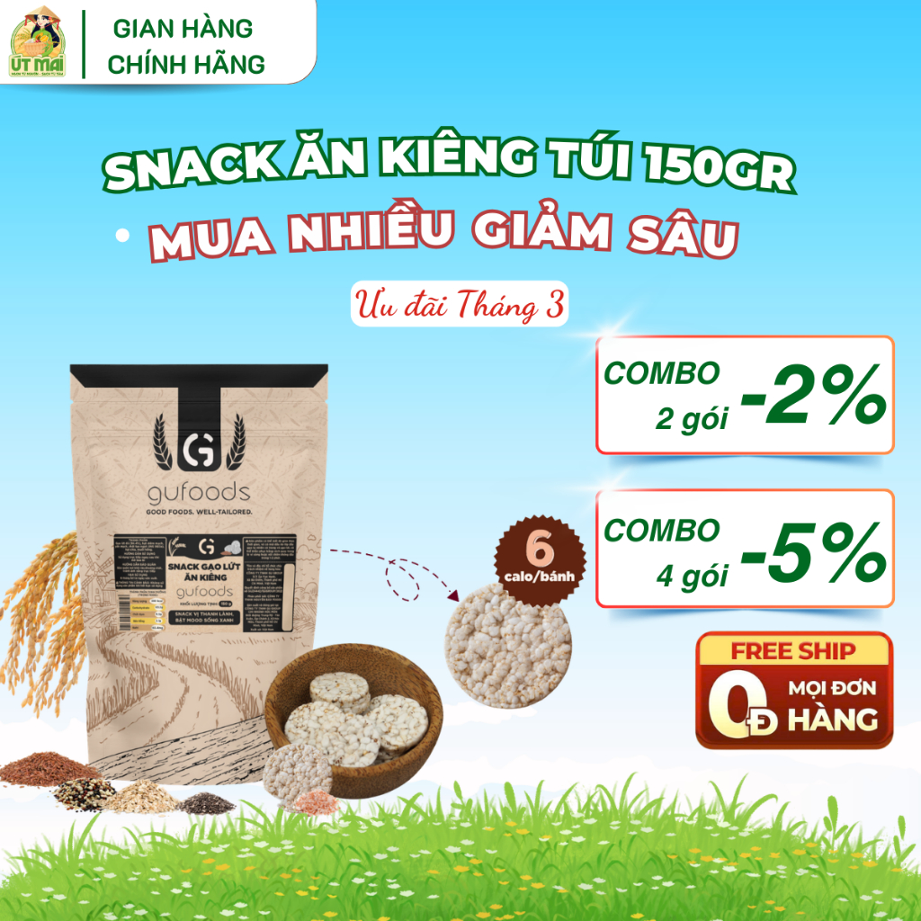 GUfoods whole grain brown rice Snack - No sugar, Eat clean (80g/150g ...