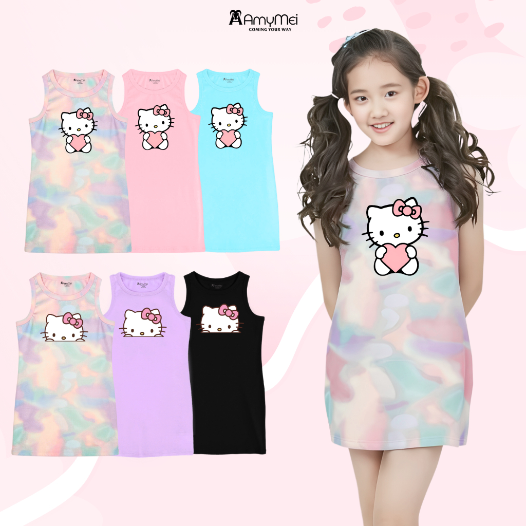 Đầm body bé gái Kitty Amymei, đầm thun co giãn cực tốt, thoáng mát. Cho bé 14-50kg DAMBODY_KT