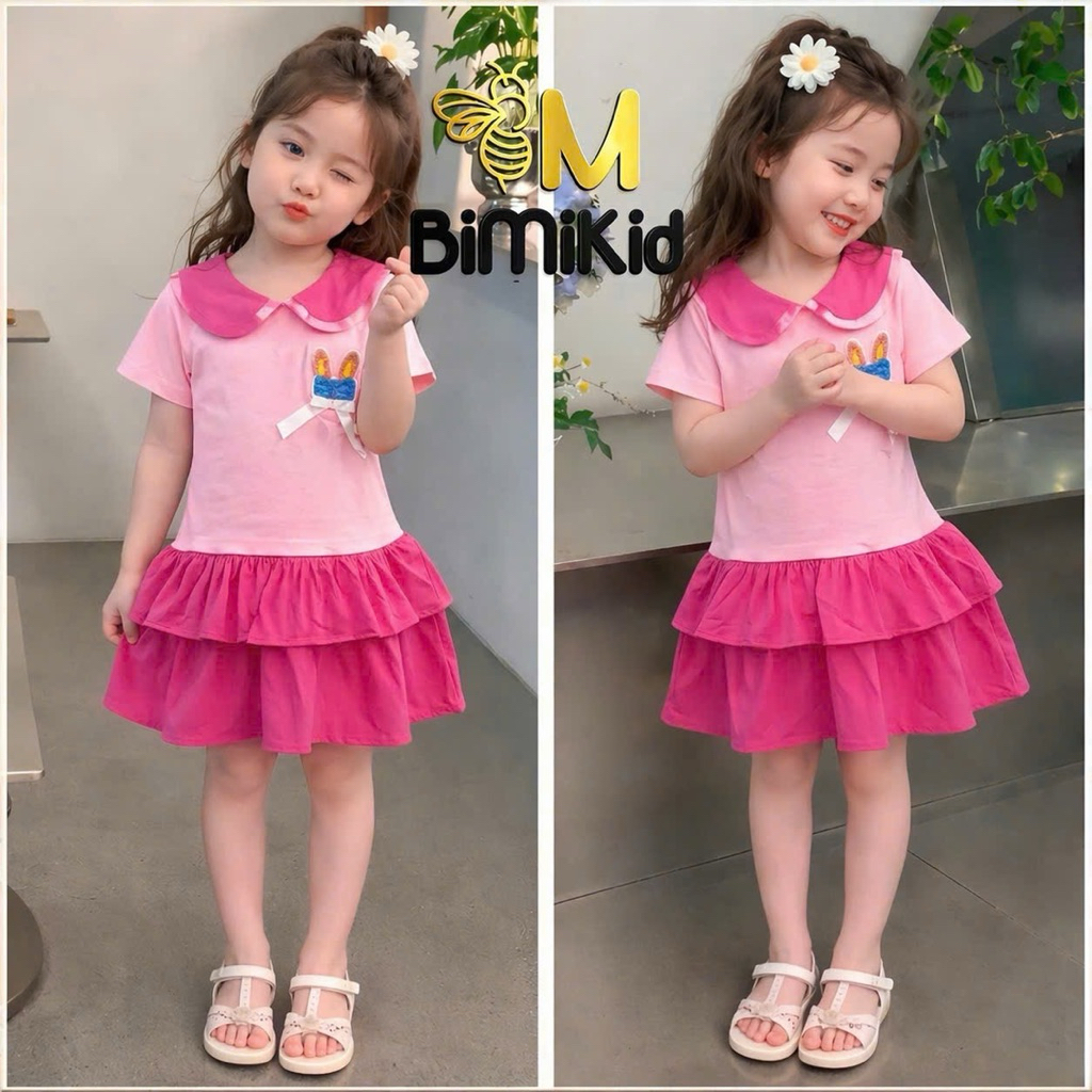 DAM2T-Váy Bé Gái BiMiKid Váy Công Chúa Cổ Sen Họa Tiết Thỏ Đáng Yêu Cho Bé Từ 8-36kg