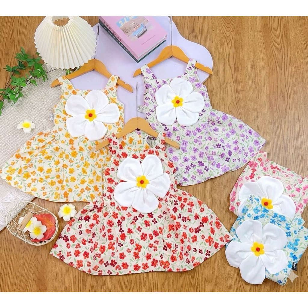 Đầm bé gái (6-13kg) - Vải lụa mềm mát, hoa được may to nổi đáng yêu 🌸