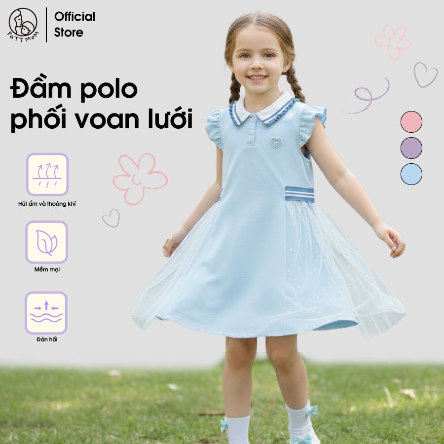 Patt Mom Đầm polo phối voan lưới. Váy basic. Cotton pha mềm mát, thấm hút mồ hôi, ít nhăn  2026 LYQ
