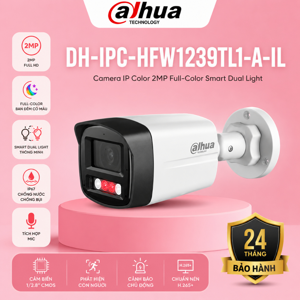 (GIVE HKT) IP Camera DH-IPC-HFW1239TL1-A-IL 2MP Dahua Full Color dual ...