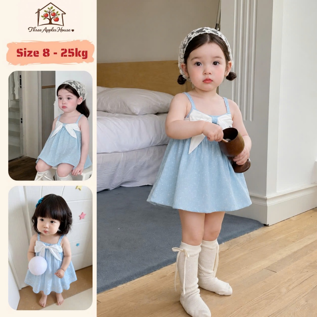 Váy đầm 2 dây bé gái, váy đầm đi biển bé gái vải COTTON thoáng mát, không ngứa mùa hè [8-25kg]_V004