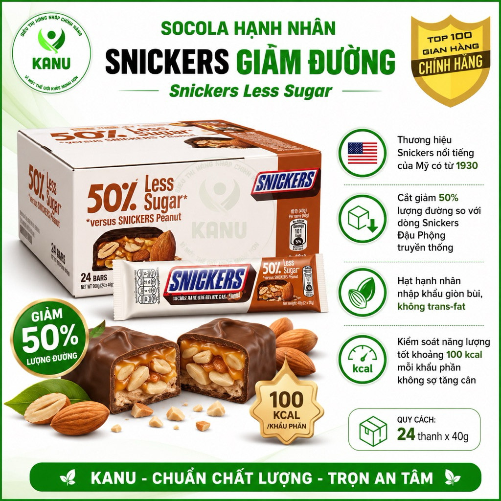 [Box of 24 bars] Snickers almond chocolate 50% reduced sugar USA Dark ...