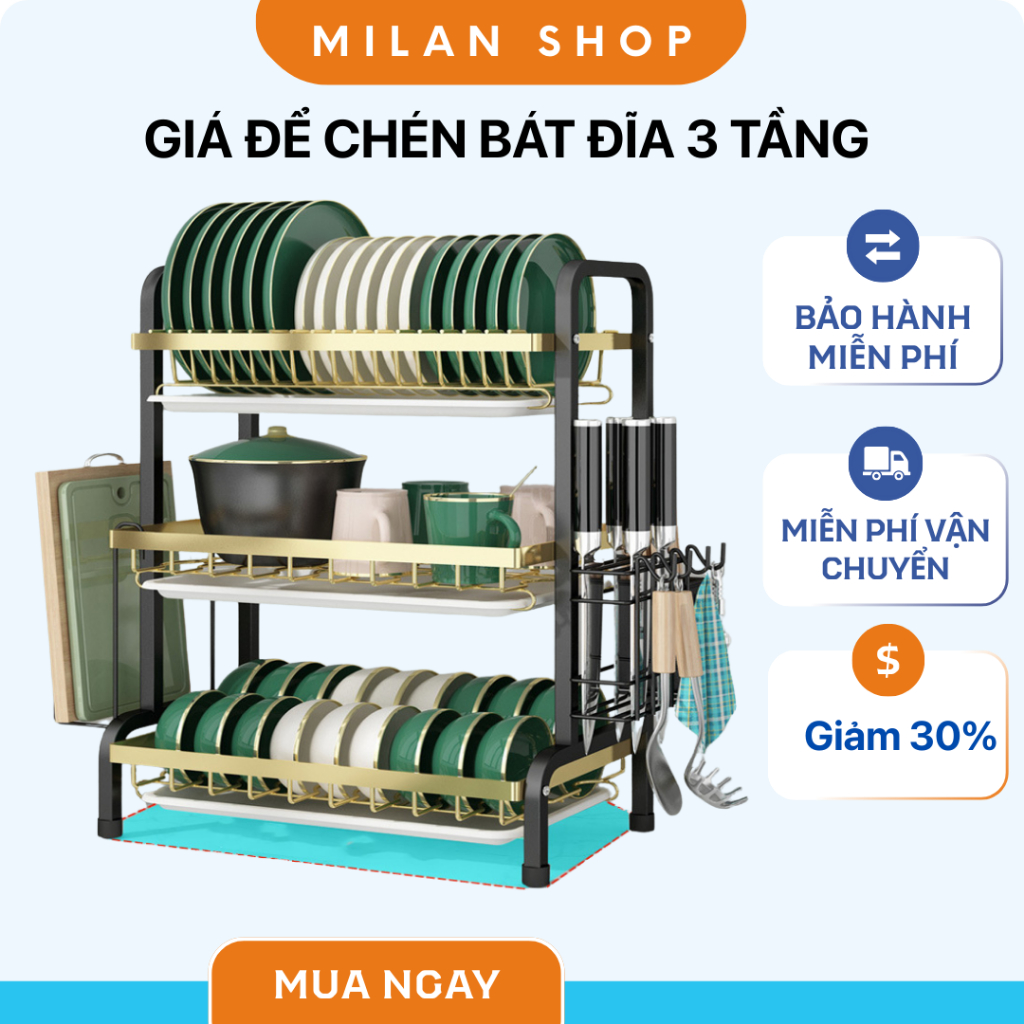 3-tier dish rack with chopsticks and spoon holder and multi-purpose ...
