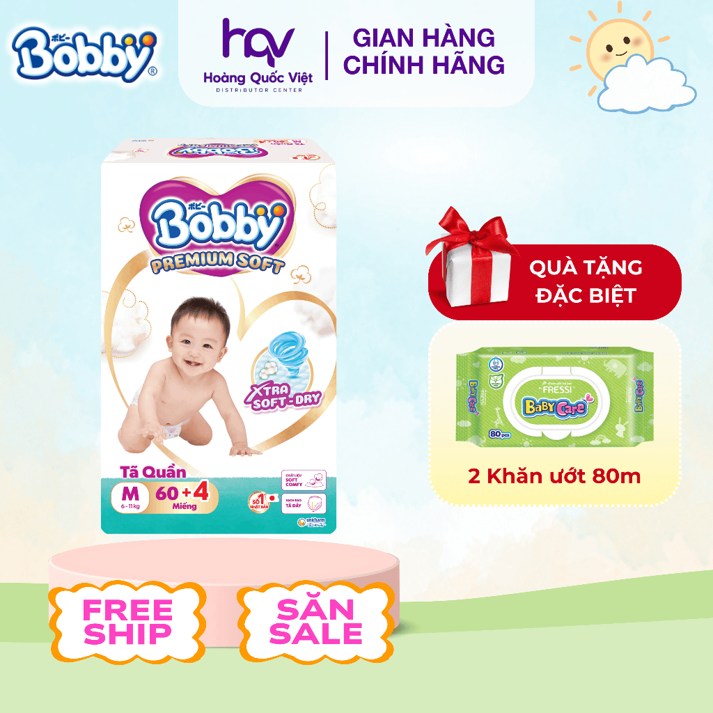 Genuine Bobby Premium Soft Diapers - Free 2 Wet Wipes - Super Soft, Dry ...