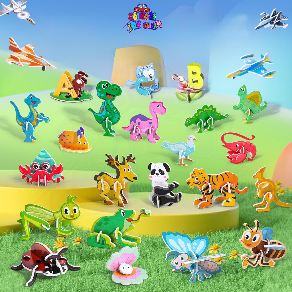 Combo 150, 100,25 Paper model assembly cards of dinosaurs, wild animals ...