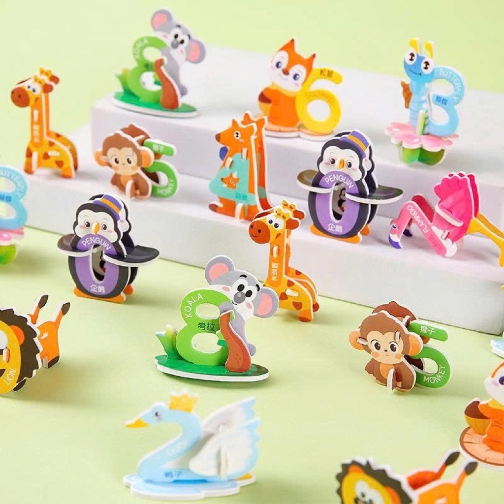 50/100/200 3D paper model assembly cards of animals, dinosaurs, insects ...