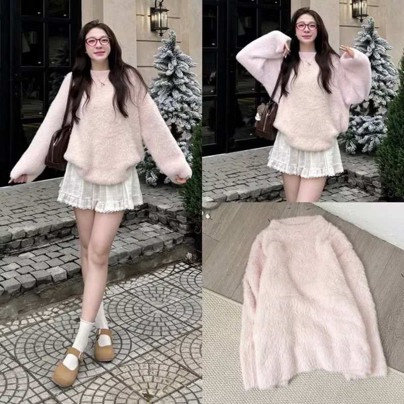 SWT women's sweater with soft rabbit fur, basic design, loose shape ...