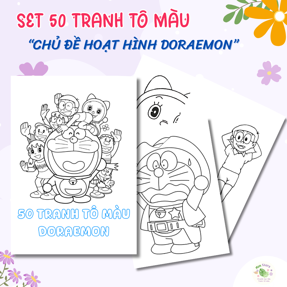Set of 50 coloring pages for children with Doraemon cartoon character ...