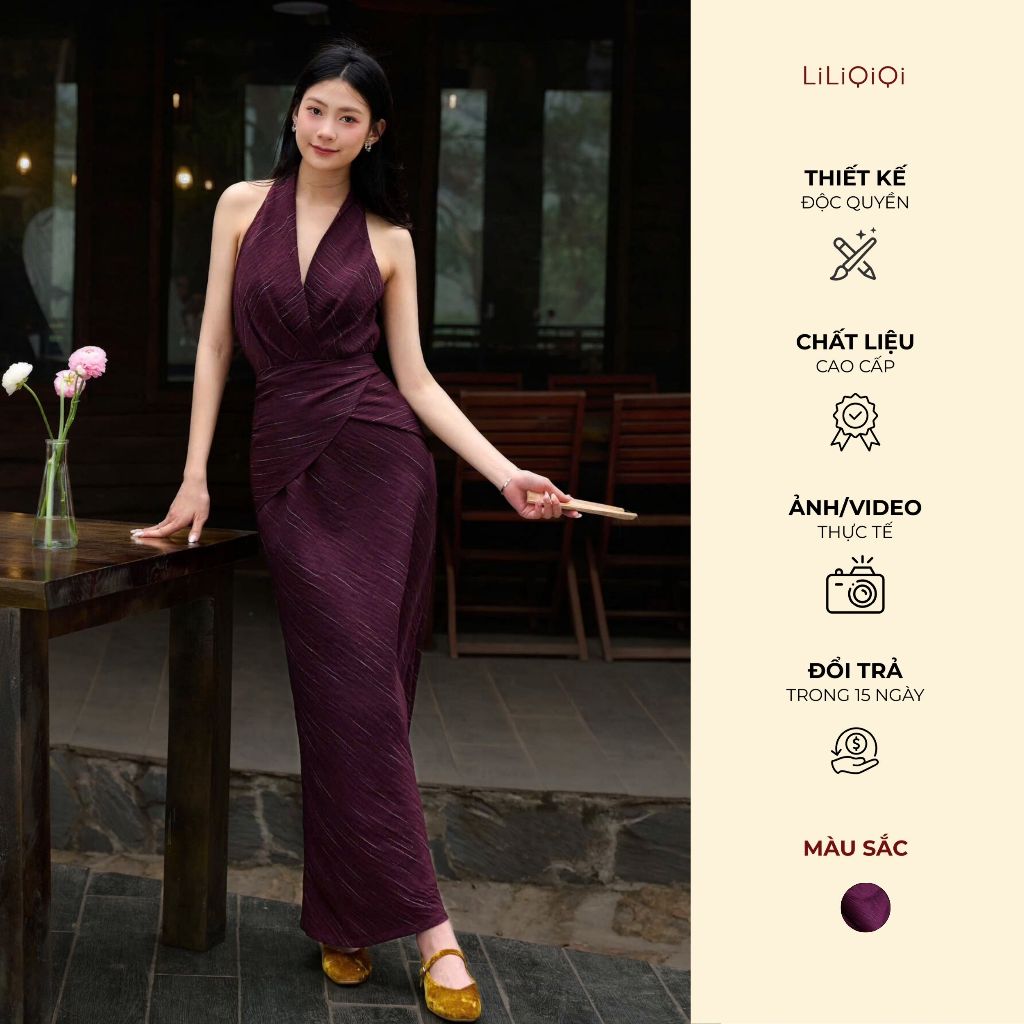 [KOL] Luxurious Women's Long Dress with Ruffled Pattern and Tied Waist ...