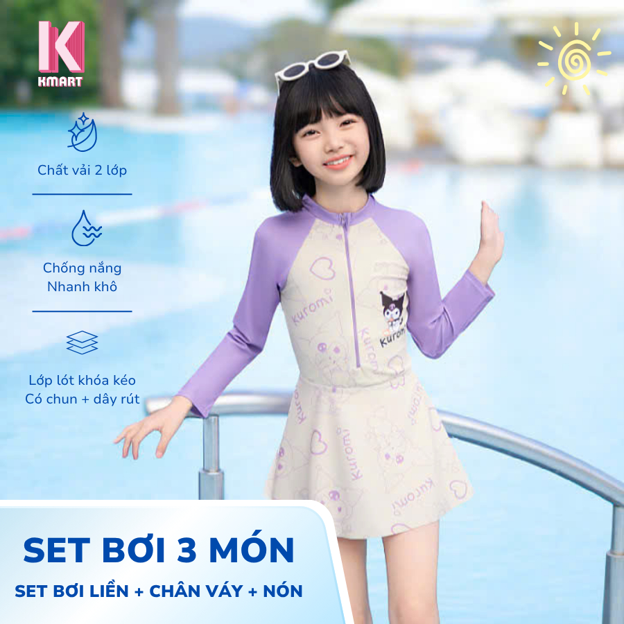Girls' one-piece swimsuit with long sleeves and skirt swimming set CAT ...