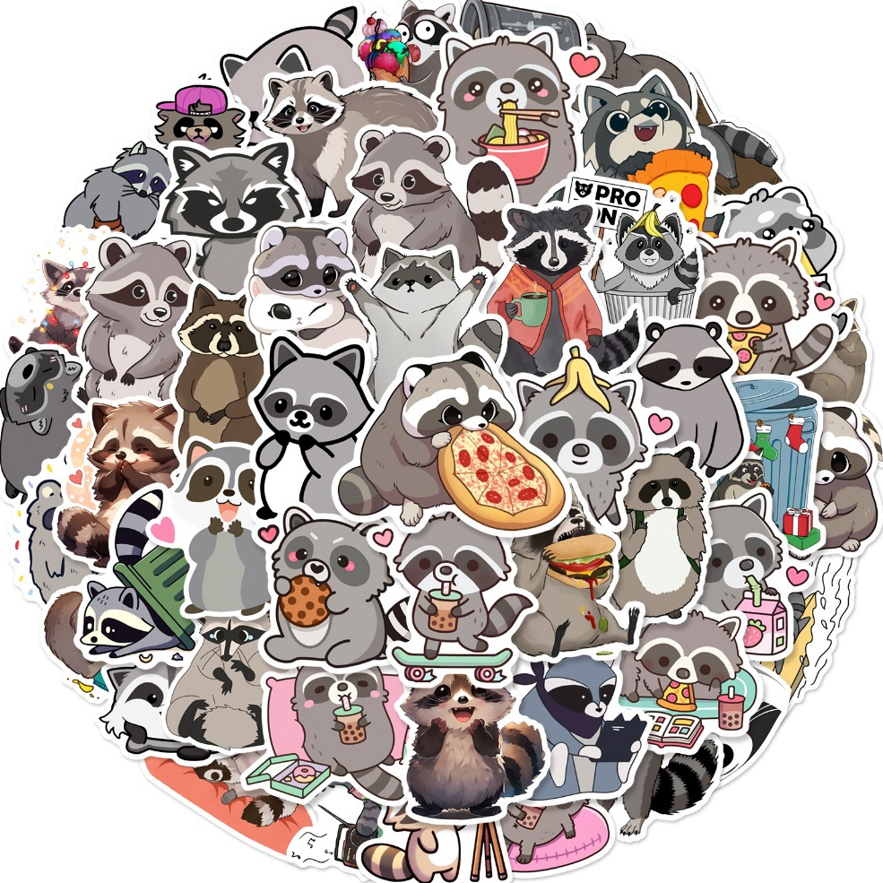 50 Waterproof raccoon Stickers to decorate laptops, helmets, suitcases ...
