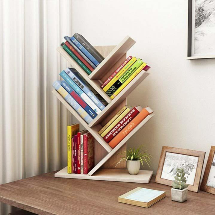 Herringbone desk bookshelf, multi-layer self-assembled wooden mini ...