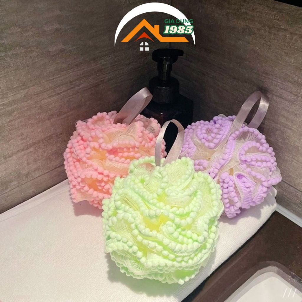 Round Mesh Bath Foam with Lace Rope and High Quality Cotton Beads ...