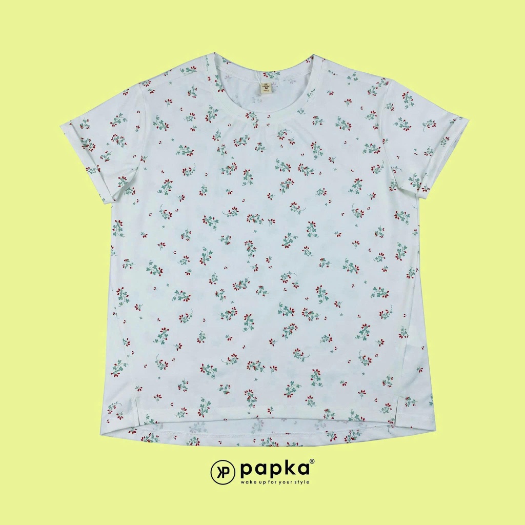 Papka 3031 women's white t-shirt with red floral patterns and short ...