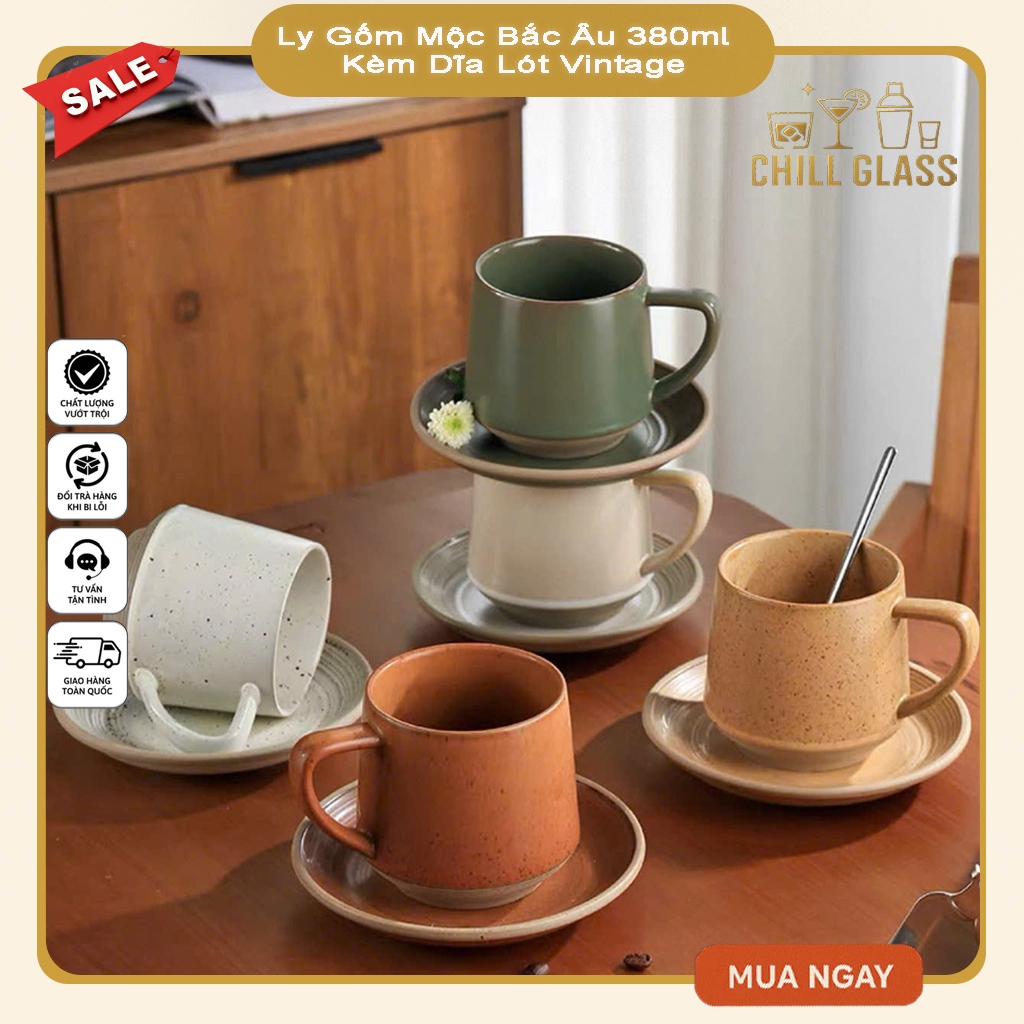 Nordic Rustic Ceramic Cup 380ml – With Vintage Saucer | Shopee Singapore