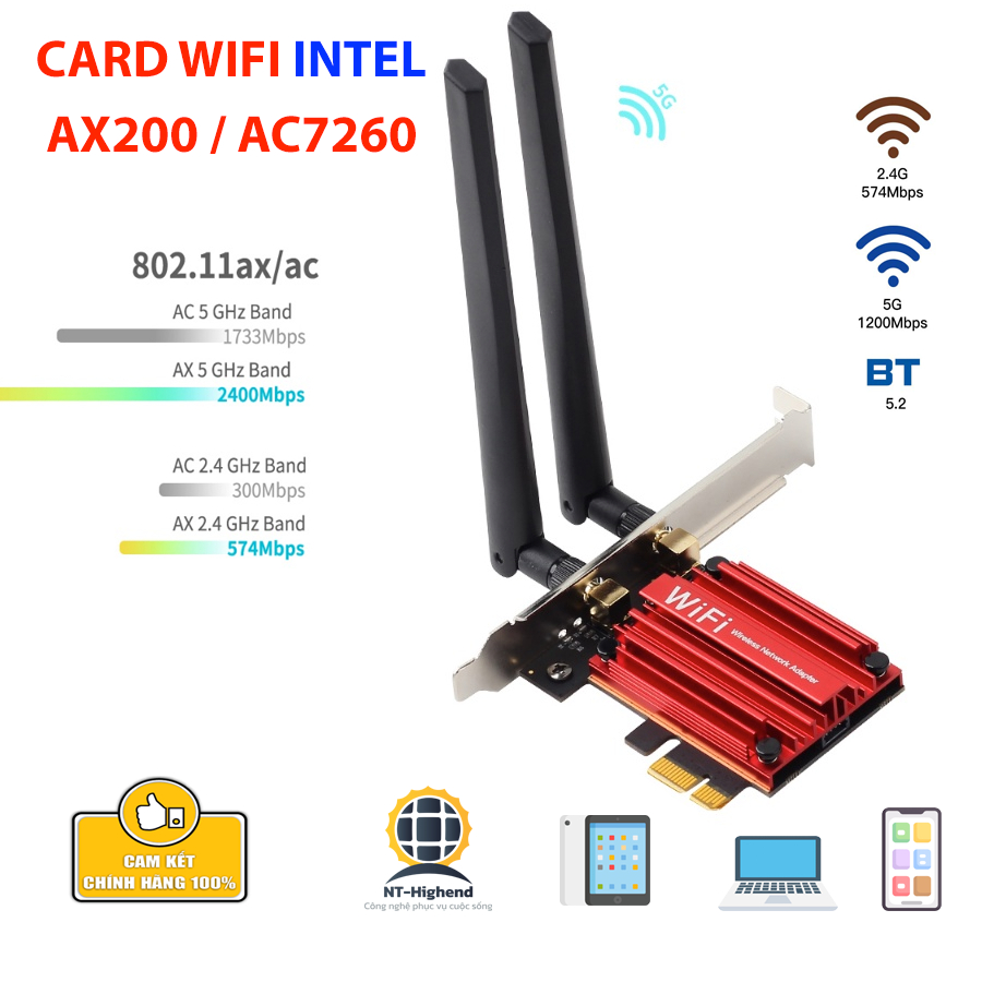 INTEL AC7260 AX200 WIFI CARD for PC High Speed with WIFI5 WIFI6 ...